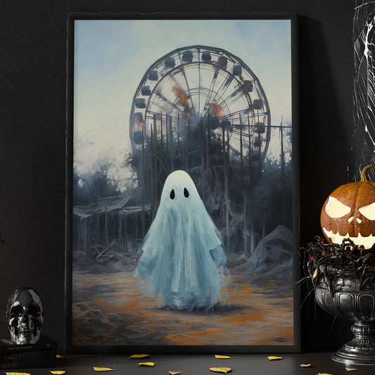 Interesting Halloween Canvas Painting, Ghost At Park Season Wall Art Decor, Halloween Poster Gift For Ghost Lovers