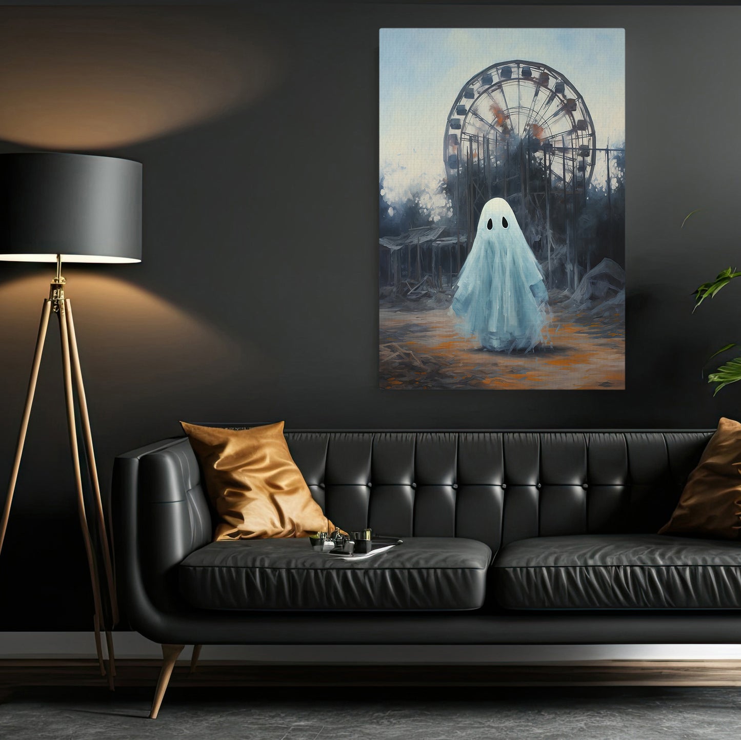 Interesting Halloween Canvas Painting, Ghost At Park Season Wall Art Decor, Halloween Poster Gift For Ghost Lovers