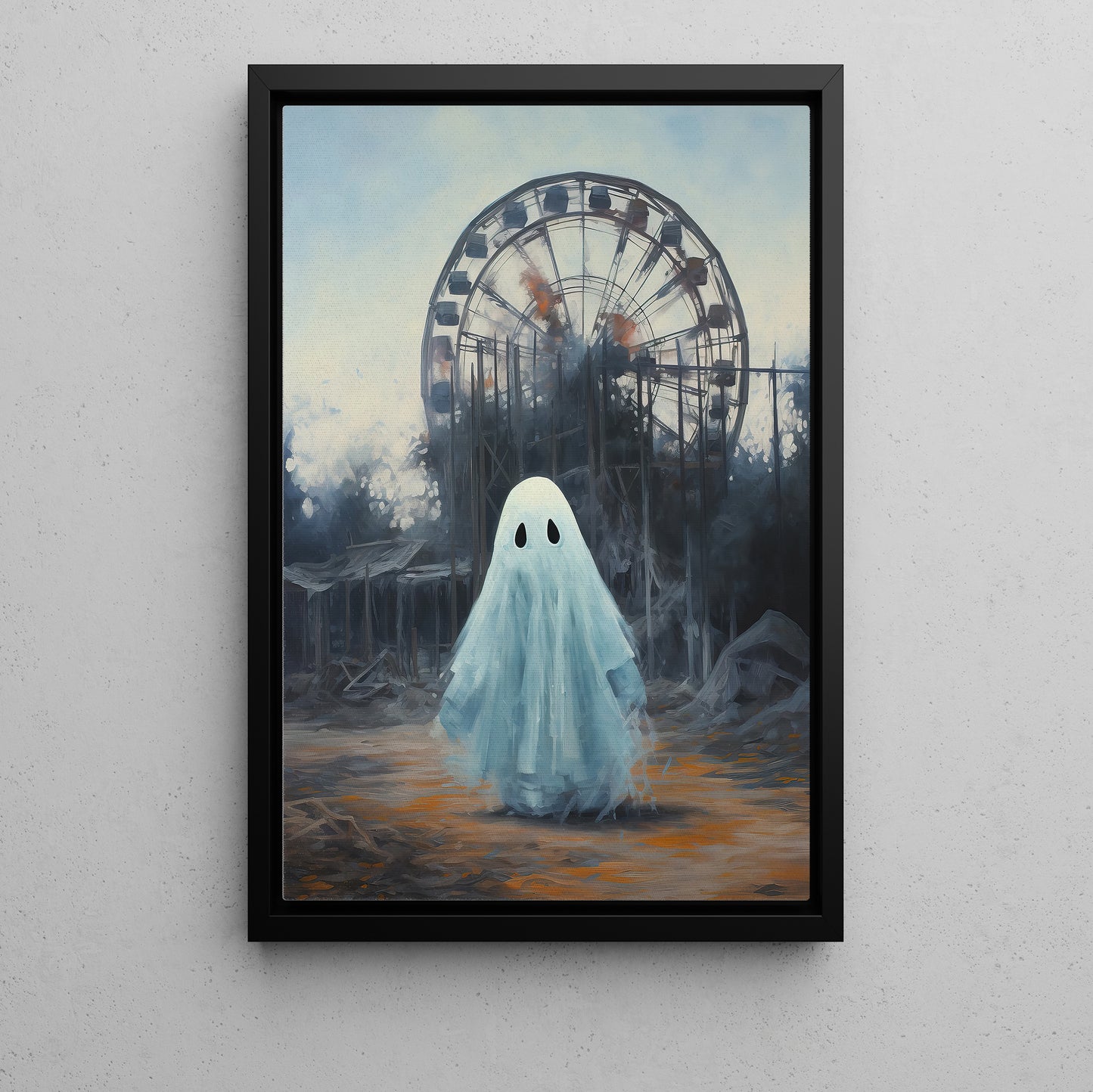 Interesting Halloween Canvas Painting, Ghost At Park Season Wall Art Decor, Halloween Poster Gift For Ghost Lovers