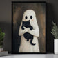 Vintage Halloween Canvas Painting, Ghost Hug Cat Spooky Season Wall Art Decor, Halloween Poster Gift For Ghost Lovers
