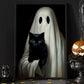 Halloween Canvas Painting, Ghost Hug Black Cat Spooky Season Wall Art Decor, Halloween Poster Gift For Ghost Lovers