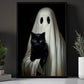 Halloween Canvas Painting, Ghost Hug Black Cat Spooky Season Wall Art Decor, Halloween Poster Gift For Ghost Lovers