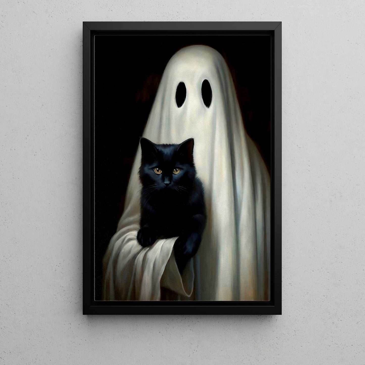 Halloween Canvas Painting, Ghost Hug Black Cat Spooky Season Wall Art Decor, Halloween Poster Gift For Ghost Lovers