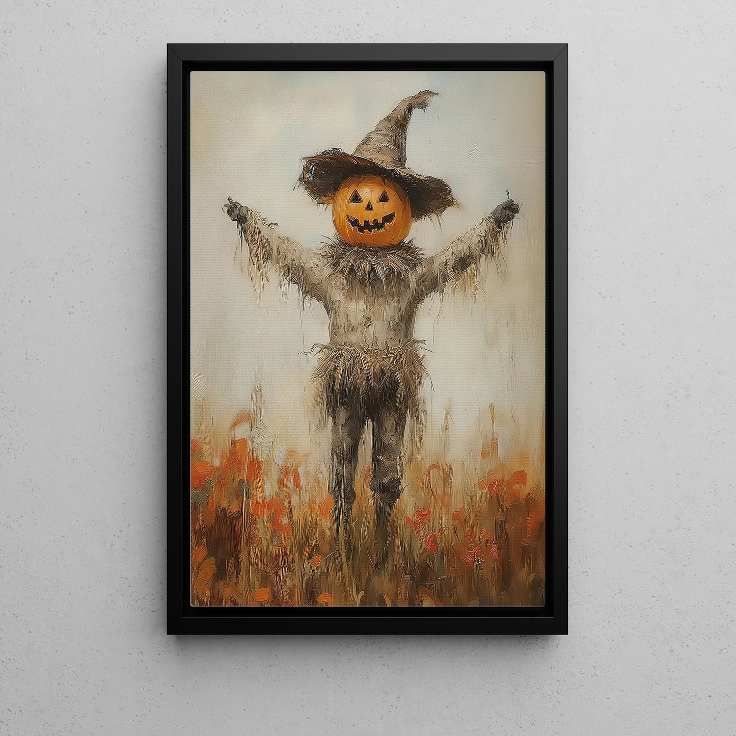 Interesting Scarecrow Halloween Canvas Painting, Scarecrow Pumpkin Head Spooky Season Wall Art Decor, Halloween Poster Gift