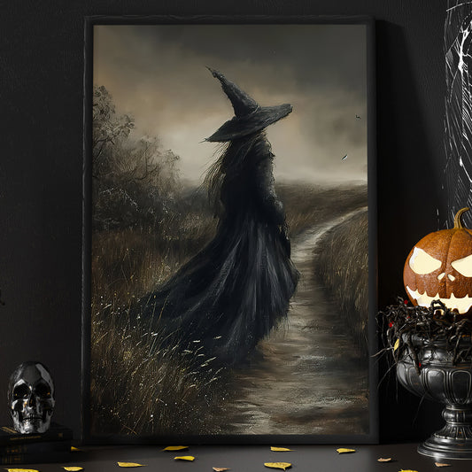 Vintage Halloween Canvas Painting, The Witch's Path Spooky Season Wall Art Decor, Halloween Poster Gift For Witch Lovers