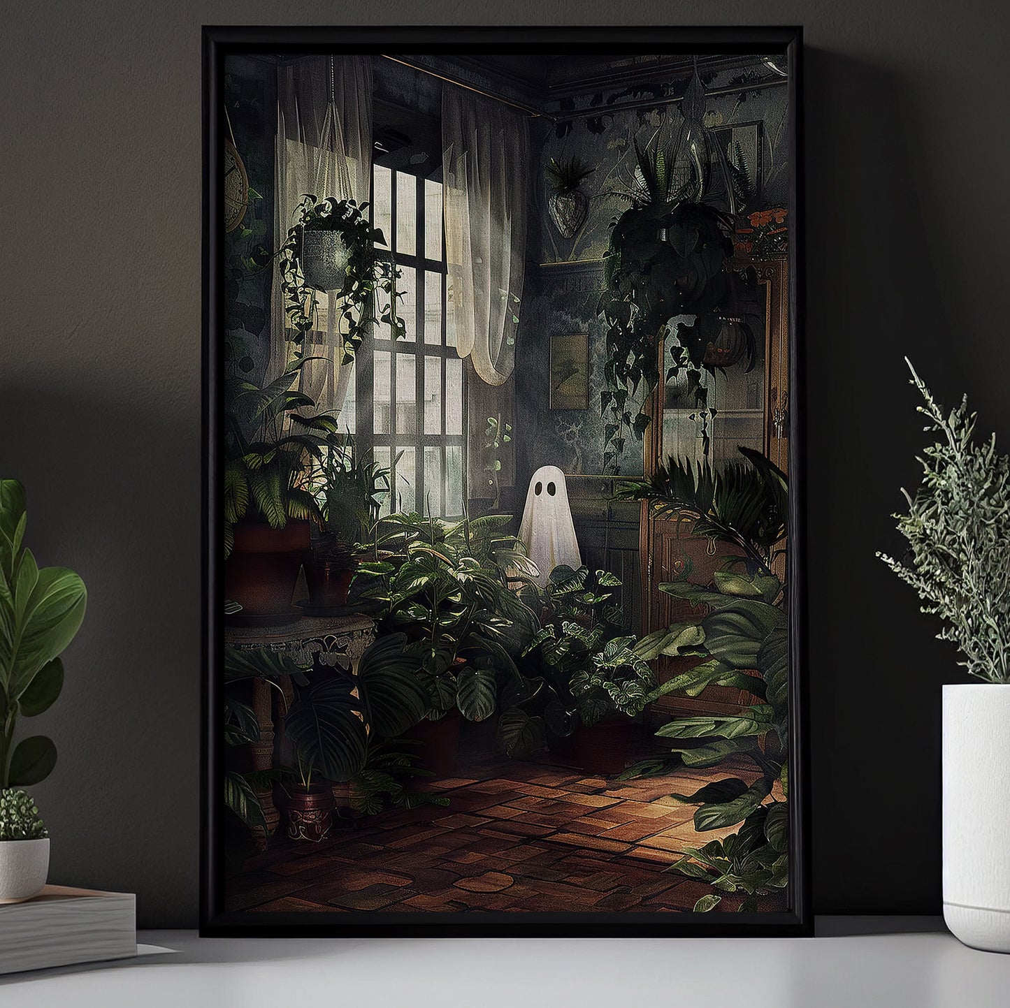 Ghost In Garden Halloween Canvas Painting, Spooky Season Wall Art Decor, Halloween Poster Gift For Ghost Lovers