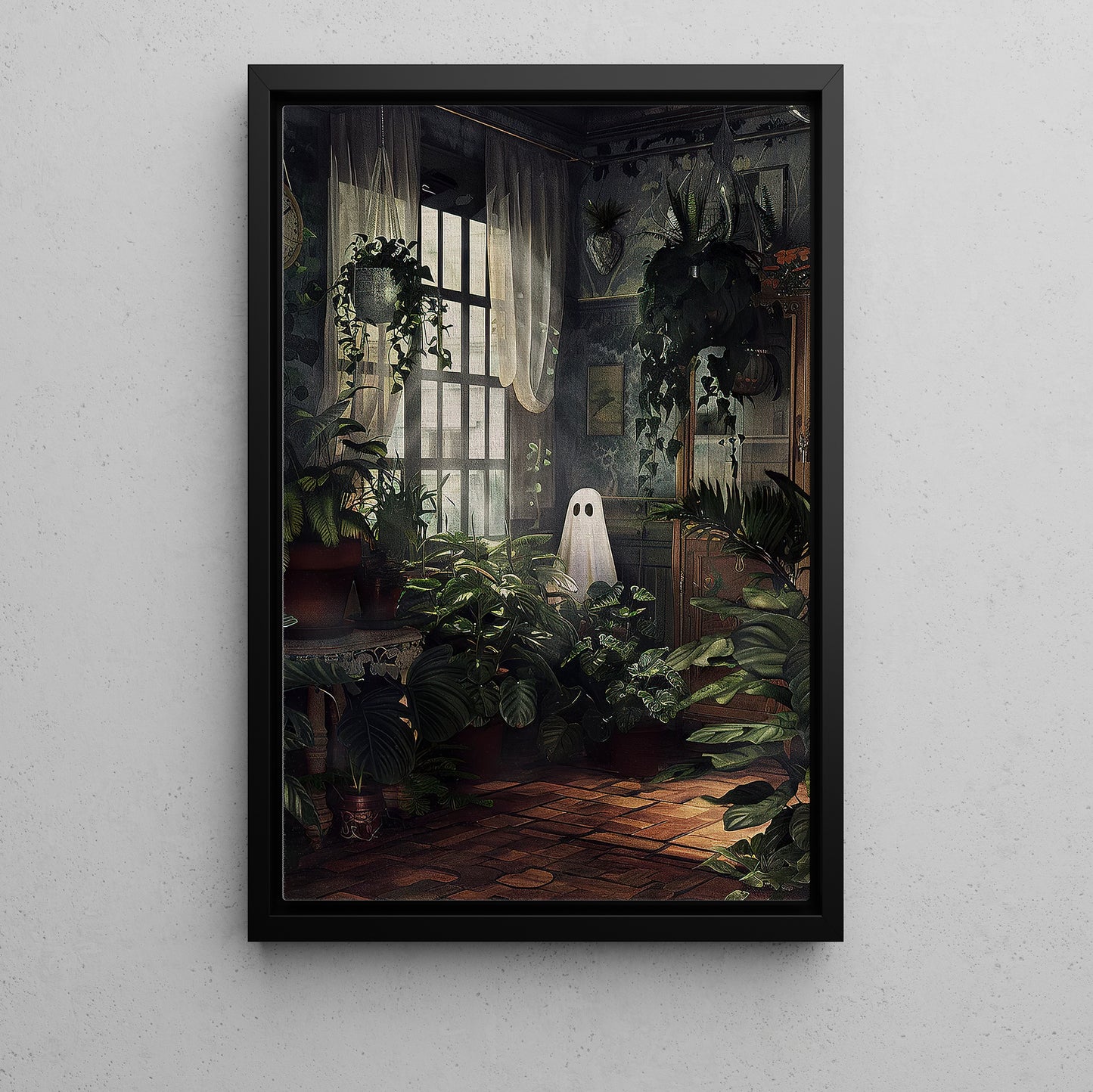 Ghost In Garden Halloween Canvas Painting, Spooky Season Wall Art Decor, Halloween Poster Gift For Ghost Lovers