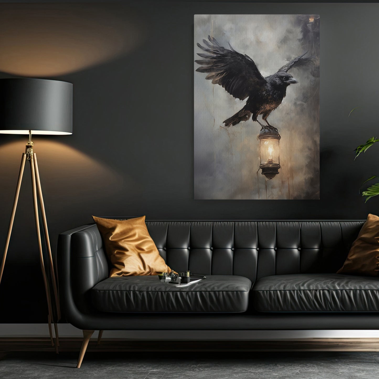 Halloween Canvas Painting, Black Raven Spooky Season Wall Art Decor, Halloween Poster Gift For Raven Lovers