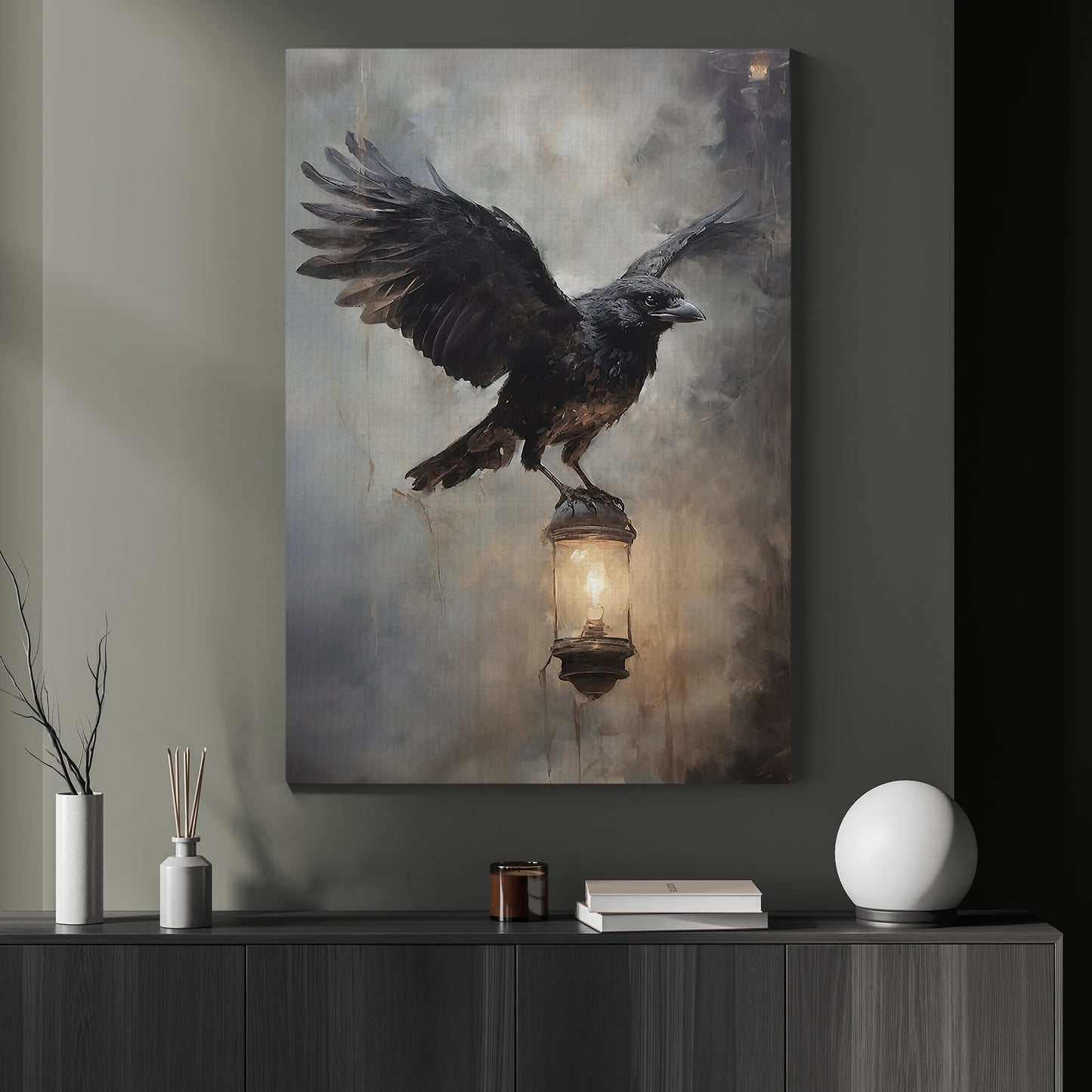 Halloween Canvas Painting, Black Raven Spooky Season Wall Art Decor, Halloween Poster Gift For Raven Lovers