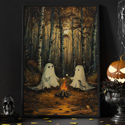 Interesting Halloween Canvas Painting, Ghost Camping Season Wall Art Decor, Halloween Poster Gift For Ghost Lovers