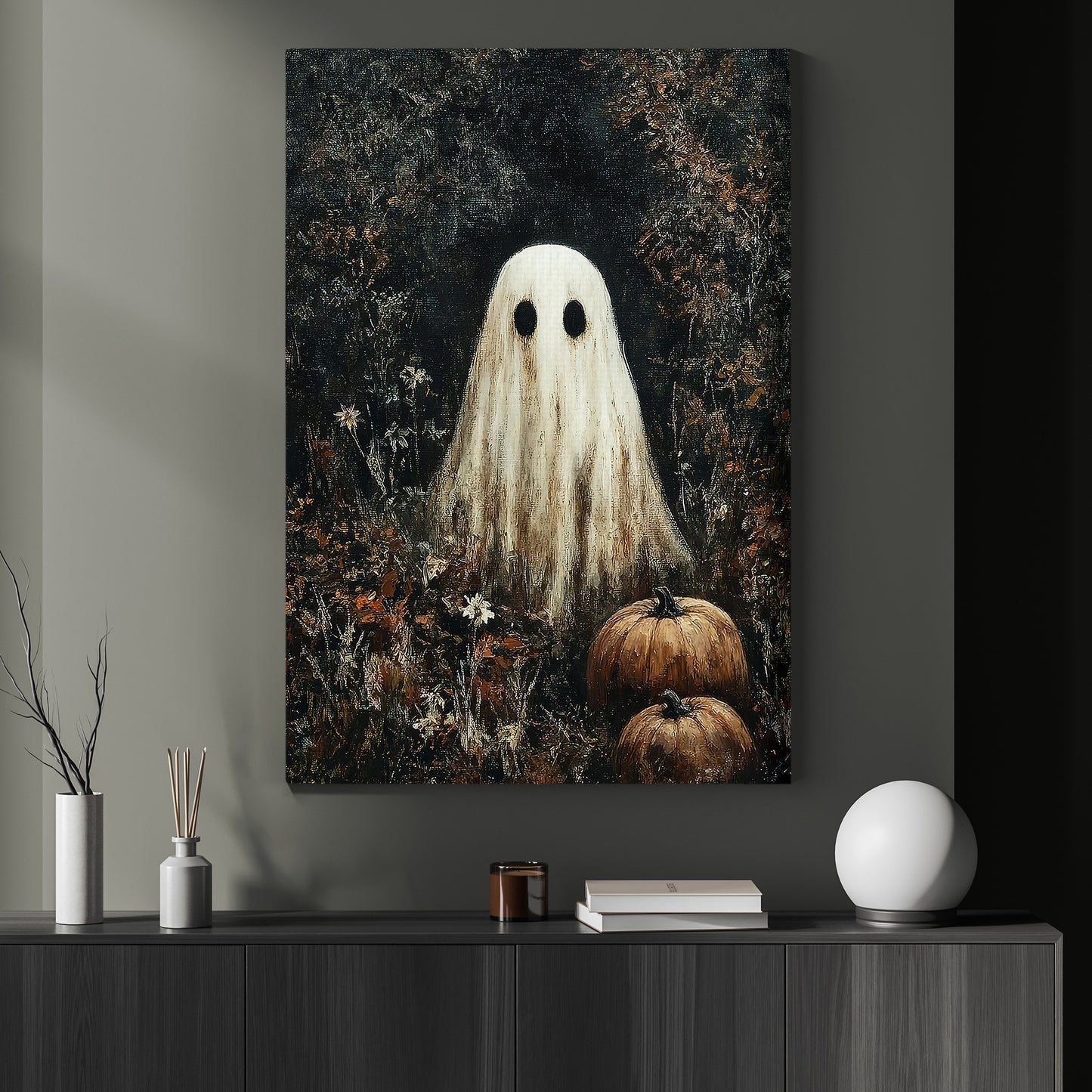 Interesting Halloween Canvas Painting, Forest Ghost Season Wall Art Decor, Halloween Poster Gift For Ghost Lovers