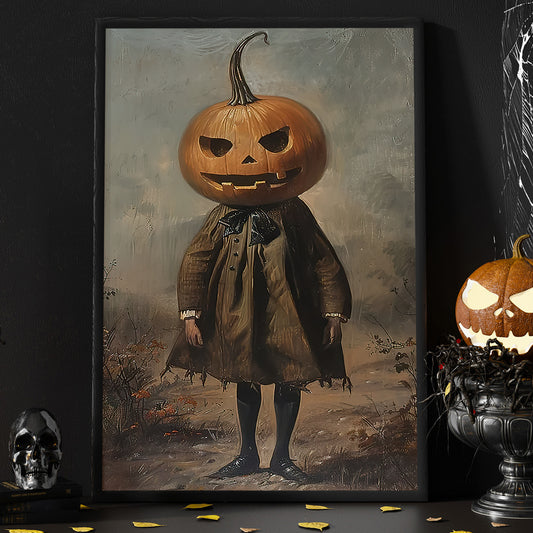 Interesting Pumpkin Halloween Canvas Painting, Pumpkin Patron Spooky Season Wall Art Decor, Halloween Poster Gift