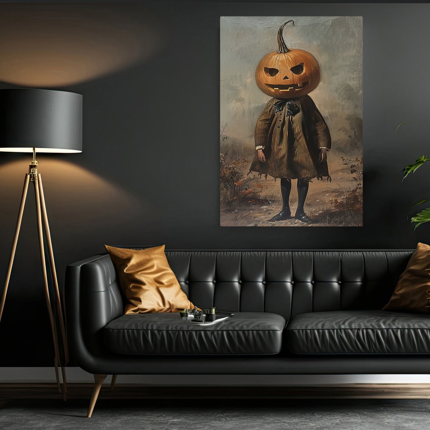 Interesting Pumpkin Halloween Canvas Painting, Pumpkin Patron Spooky Season Wall Art Decor, Halloween Poster Gift