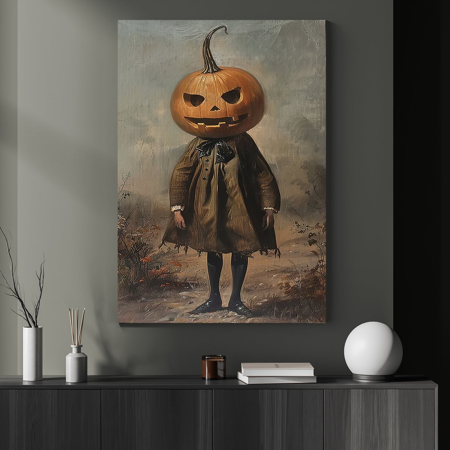 Interesting Pumpkin Halloween Canvas Painting, Pumpkin Patron Spooky Season Wall Art Decor, Halloween Poster Gift