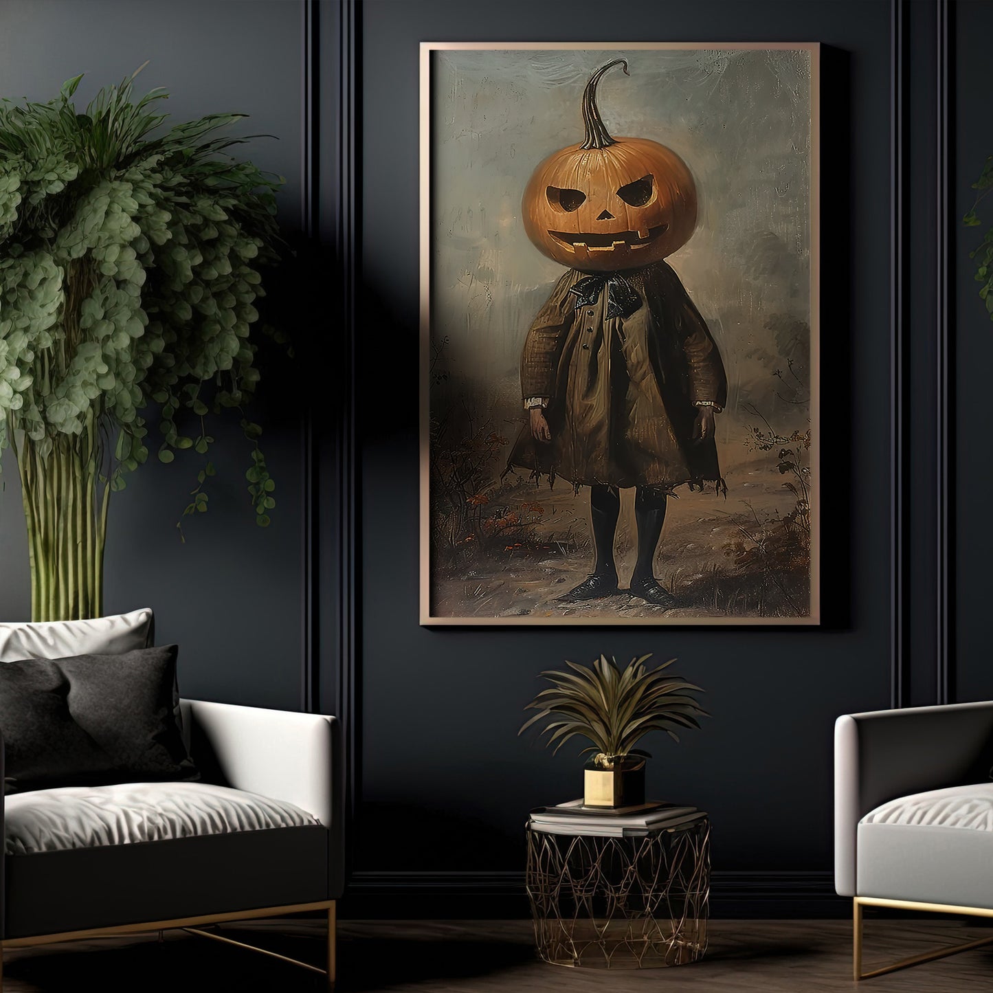 Interesting Pumpkin Halloween Canvas Painting, Pumpkin Patron Spooky Season Wall Art Decor, Halloween Poster Gift