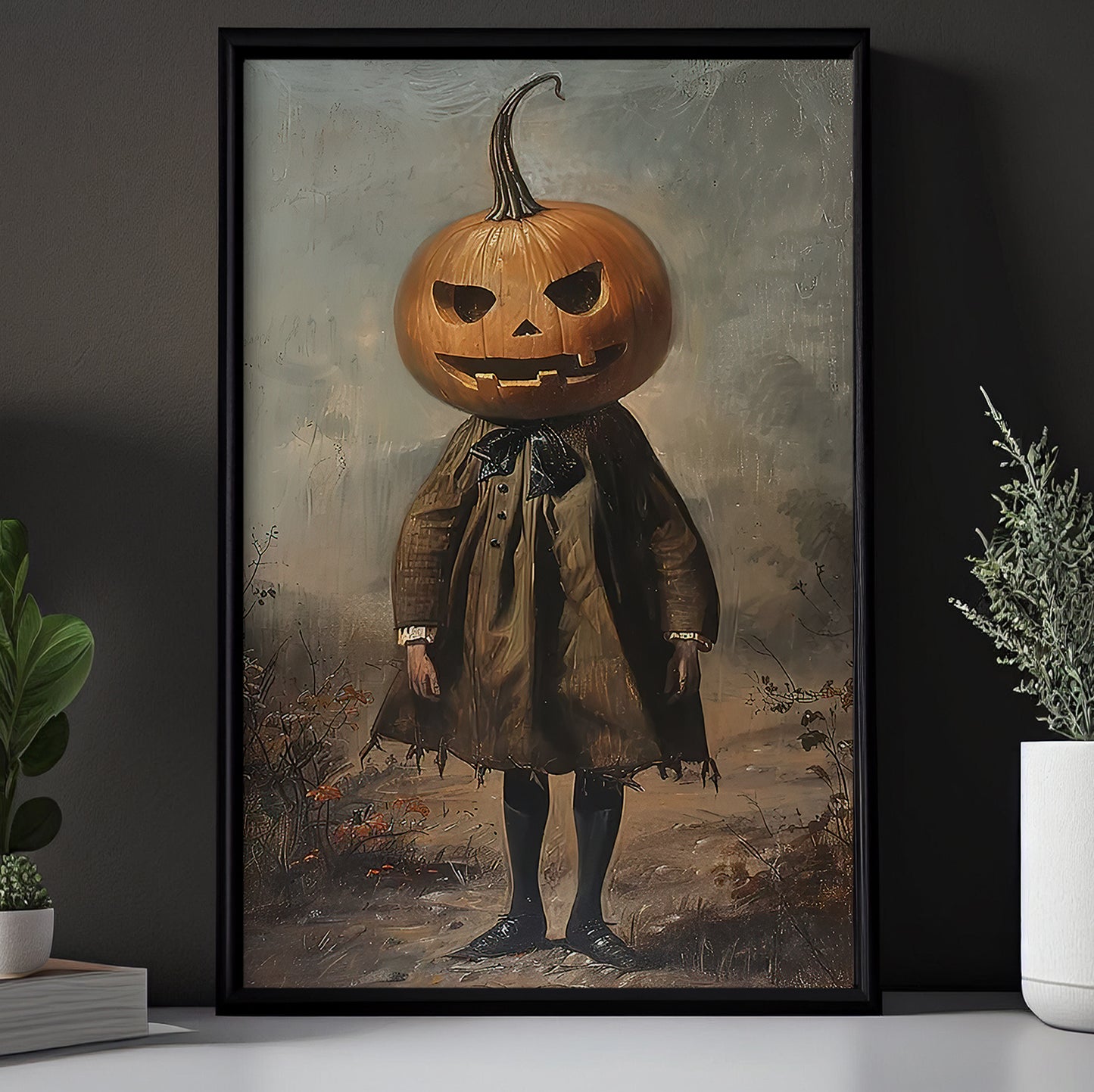 Interesting Pumpkin Halloween Canvas Painting, Pumpkin Patron Spooky Season Wall Art Decor, Halloween Poster Gift