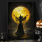 Halloween Canvas Painting, Moonlit Witch's Embrace Spooky Season Wall Art Decor, Halloween Poster Gift For Witch Lovers