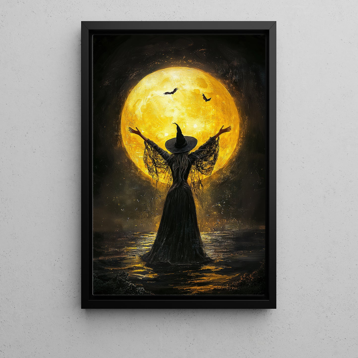 Halloween Canvas Painting, Moonlit Witch's Embrace Spooky Season Wall Art Decor, Halloween Poster Gift For Witch Lovers