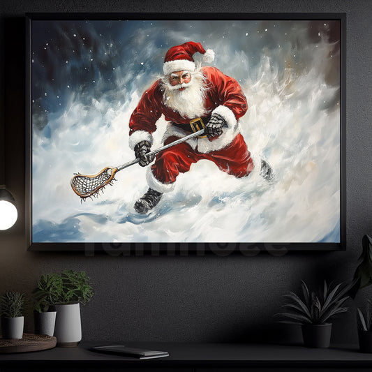 Funny Christmas Santa's Lacrosse Skills Canvas Painting, Sports Wall Art Decor, Xmas Poster Gift For Lacrosse Lovers