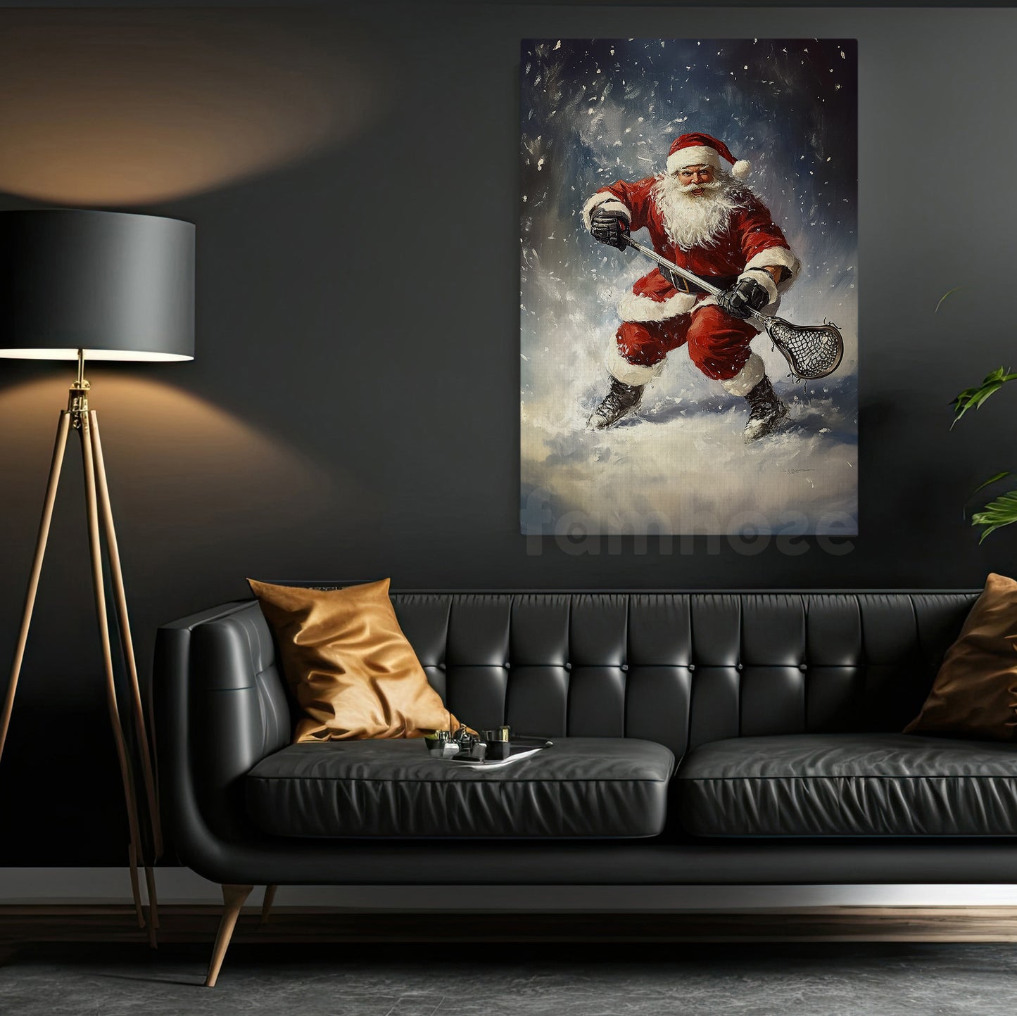 Funny Christmas Santa's Winter Challenge Lacrosse Canvas Painting, Sports Wall Art Decor, Xmas Poster Gift For Lacrosse Lovers