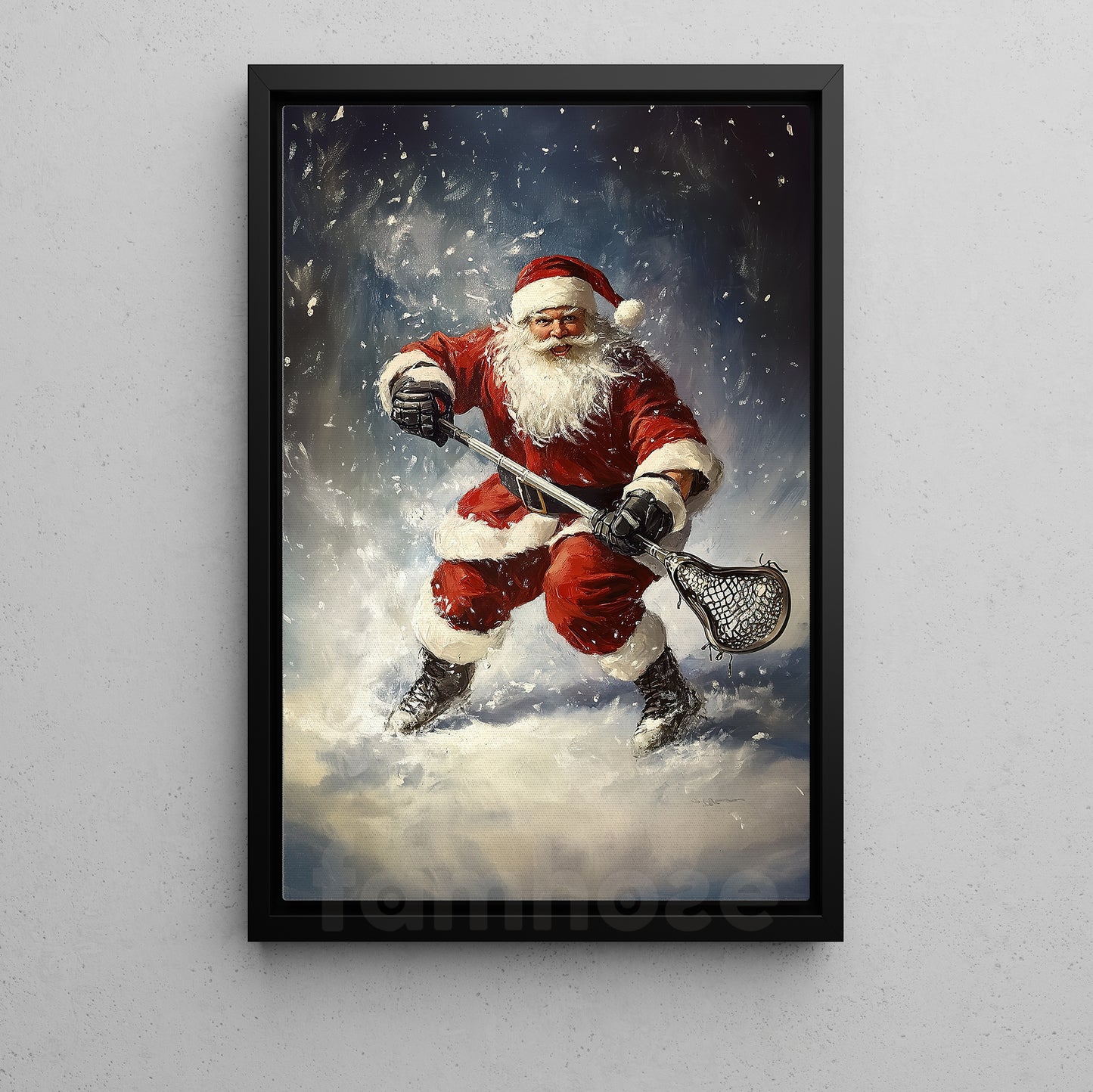 Funny Christmas Santa's Winter Challenge Lacrosse Canvas Painting, Sports Wall Art Decor, Xmas Poster Gift For Lacrosse Lovers