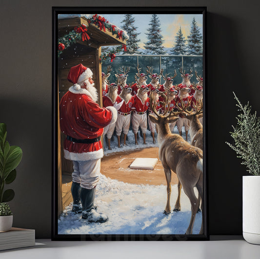 Funny Christmas Santa Inspires His Reindeer Crew Canvas Painting, Sports Wall Art Decor, Xmas Poster Gift For Reindeer Lovers