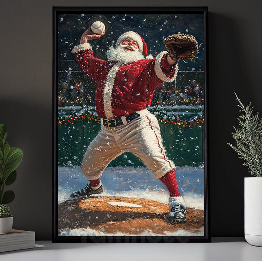 Funny Christmas Santa Claus Playing Baseball Canvas Painting, Sports Wall Art Decor, Xmas Poster Gift For Baseball Lovers