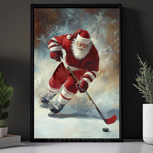 Funny Christmas Hockey Canvas Painting, Let's Do It, Sports Wall Art Decor, Xmas Poster Gift For Hockey Lovers