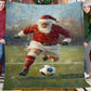 Funny Soccer Fleece Blanket, Santa Claus Plays Soccer Sport Woven Blanket, Cool Sherpa Blanket Gift For Soccer Lovers