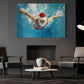 Funny Christmas Santa's Swimming Journey Canvas Painting, Sports Wall Art Decor, Xmas Poster Gift For Swimming Lovers