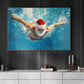 Funny Christmas Santa's Swimming Journey Canvas Painting, Sports Wall Art Decor, Xmas Poster Gift For Swimming Lovers