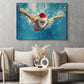 Funny Christmas Santa's Swimming Journey Canvas Painting, Sports Wall Art Decor, Xmas Poster Gift For Swimming Lovers