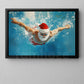 Funny Christmas Santa's Swimming Journey Canvas Painting, Sports Wall Art Decor, Xmas Poster Gift For Swimming Lovers