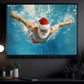 Funny Christmas Santa's Swimming Journey Canvas Painting, Sports Wall Art Decor, Xmas Poster Gift For Swimming Lovers