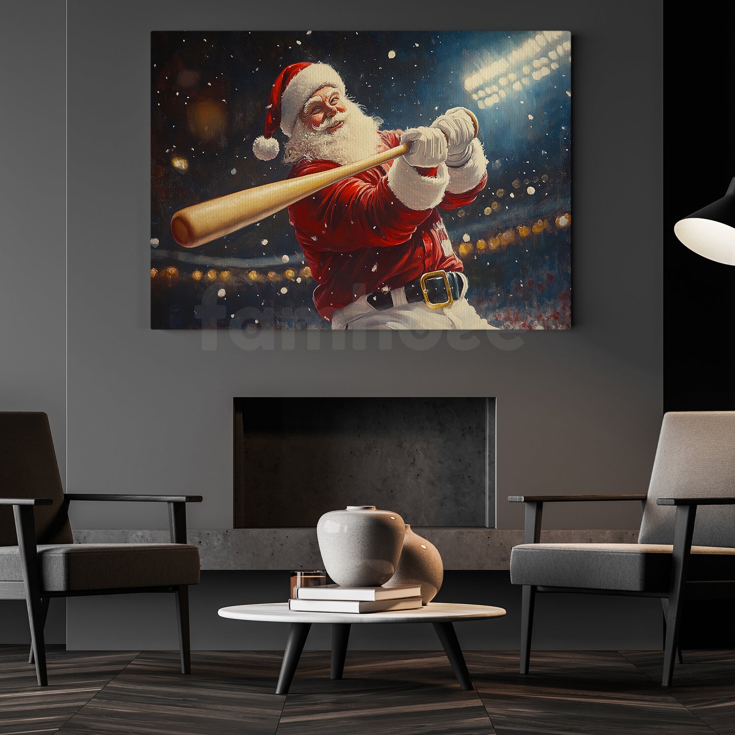 Funny Christmas Jolly Santa Takes The Field Canvas Painting, Sports Wall Art Decor, Xmas Poster Gift For Baseball Lovers