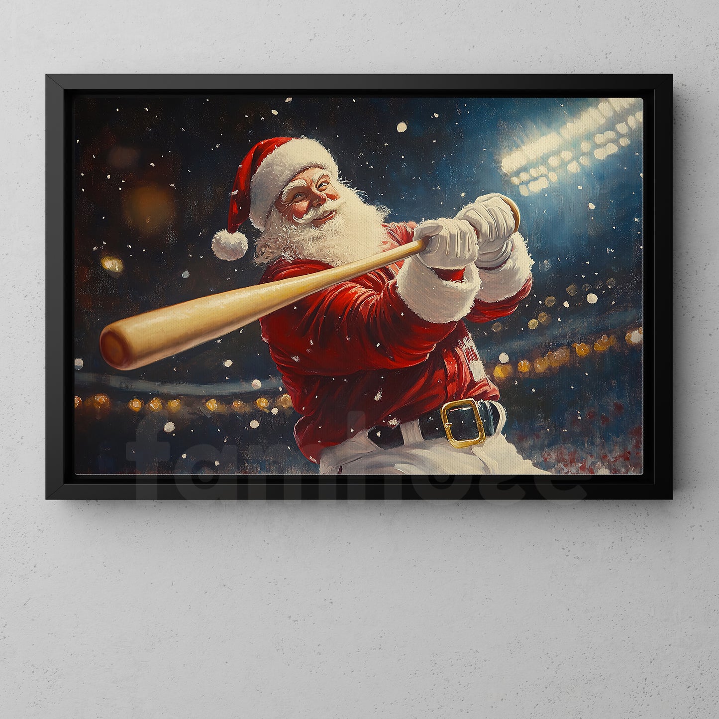 Funny Christmas Jolly Santa Takes The Field Canvas Painting, Sports Wall Art Decor, Xmas Poster Gift For Baseball Lovers