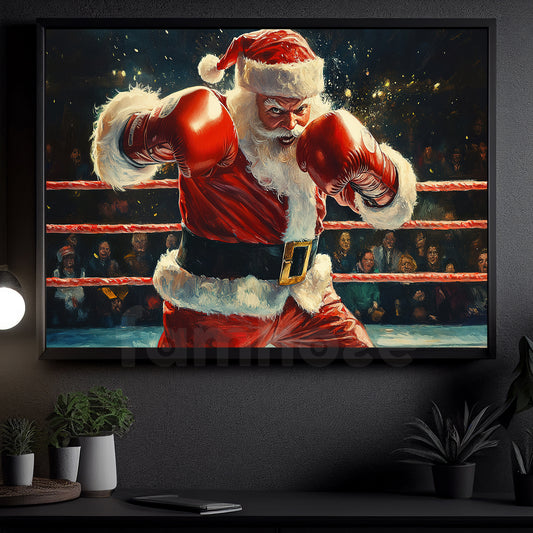 Funny Christmas The Merry Boxing Santa Canvas Painting, Sports Wall Art Decor, Xmas Poster Gift For Boxing Lovers