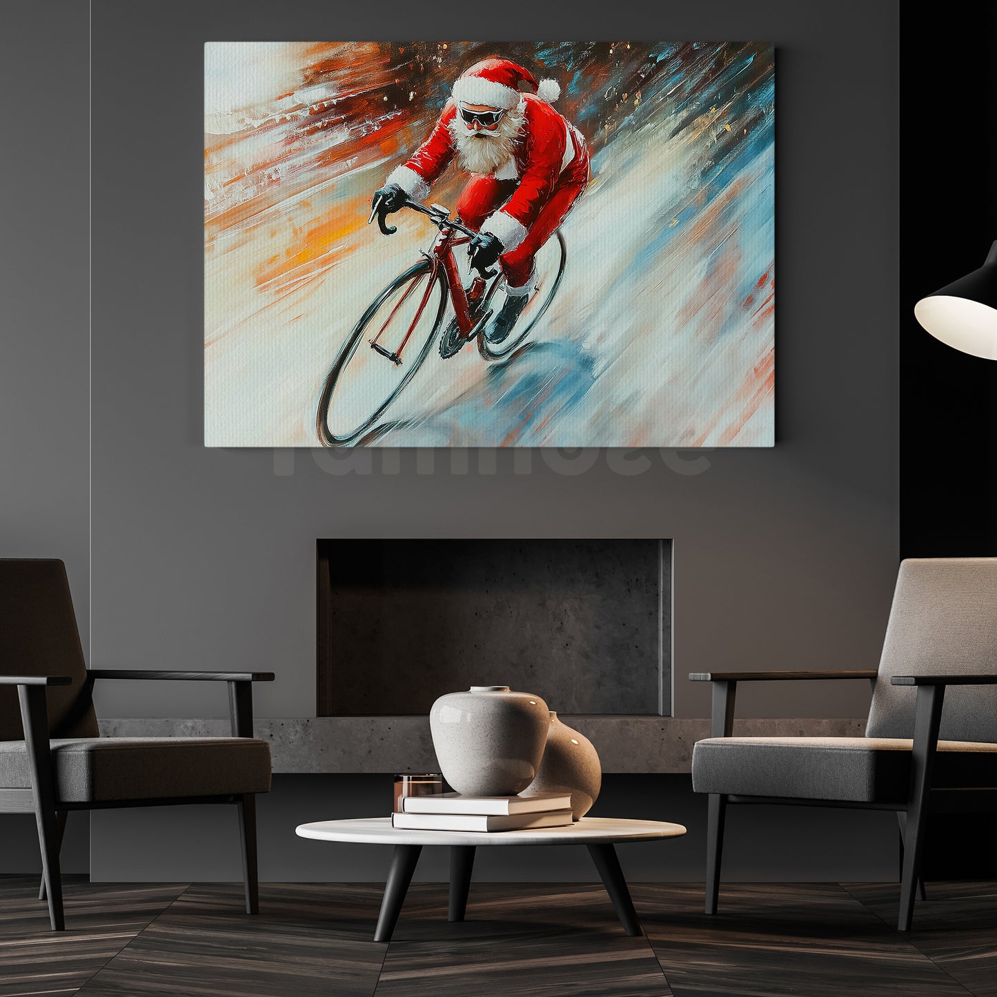 Funny Christmas Two Wheels And Cheer Cycling Canvas Painting, Sports Wall Art Decor, Xmas Poster Gift For Cycling Lovers