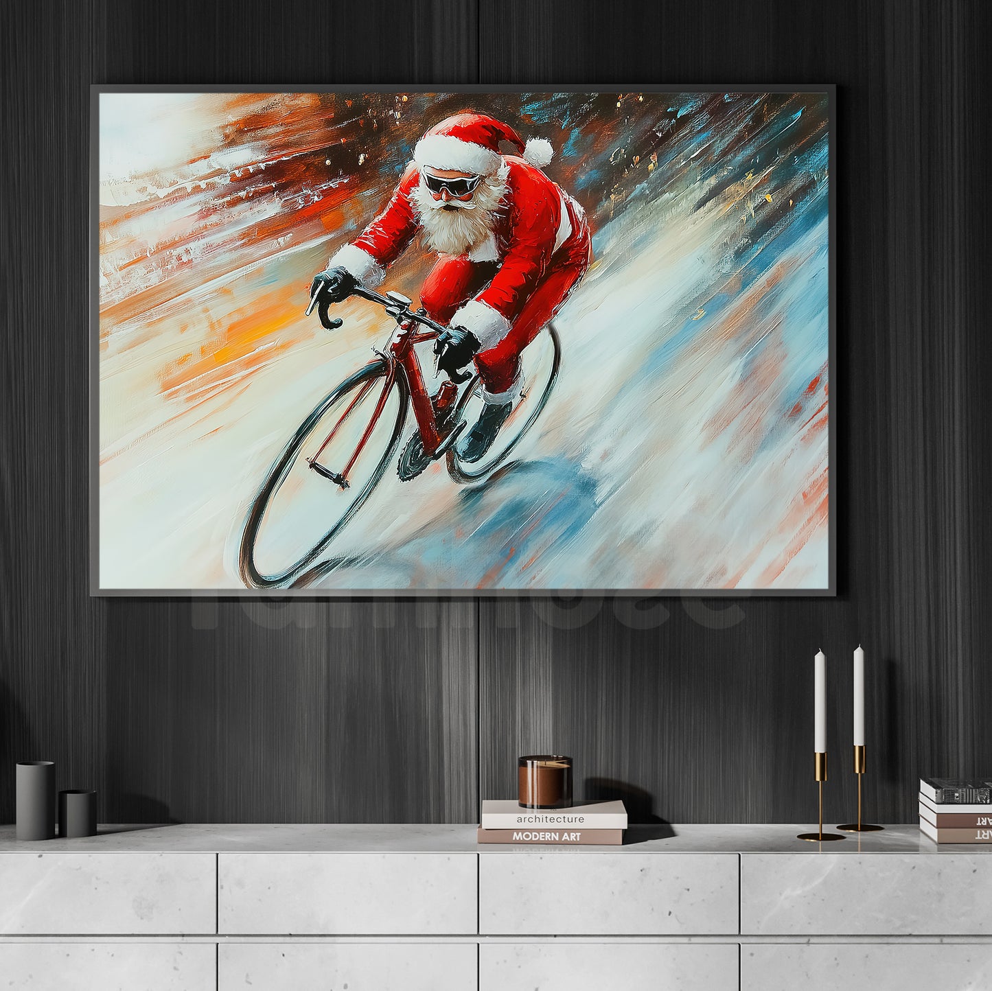 Funny Christmas Two Wheels And Cheer Cycling Canvas Painting, Sports Wall Art Decor, Xmas Poster Gift For Cycling Lovers