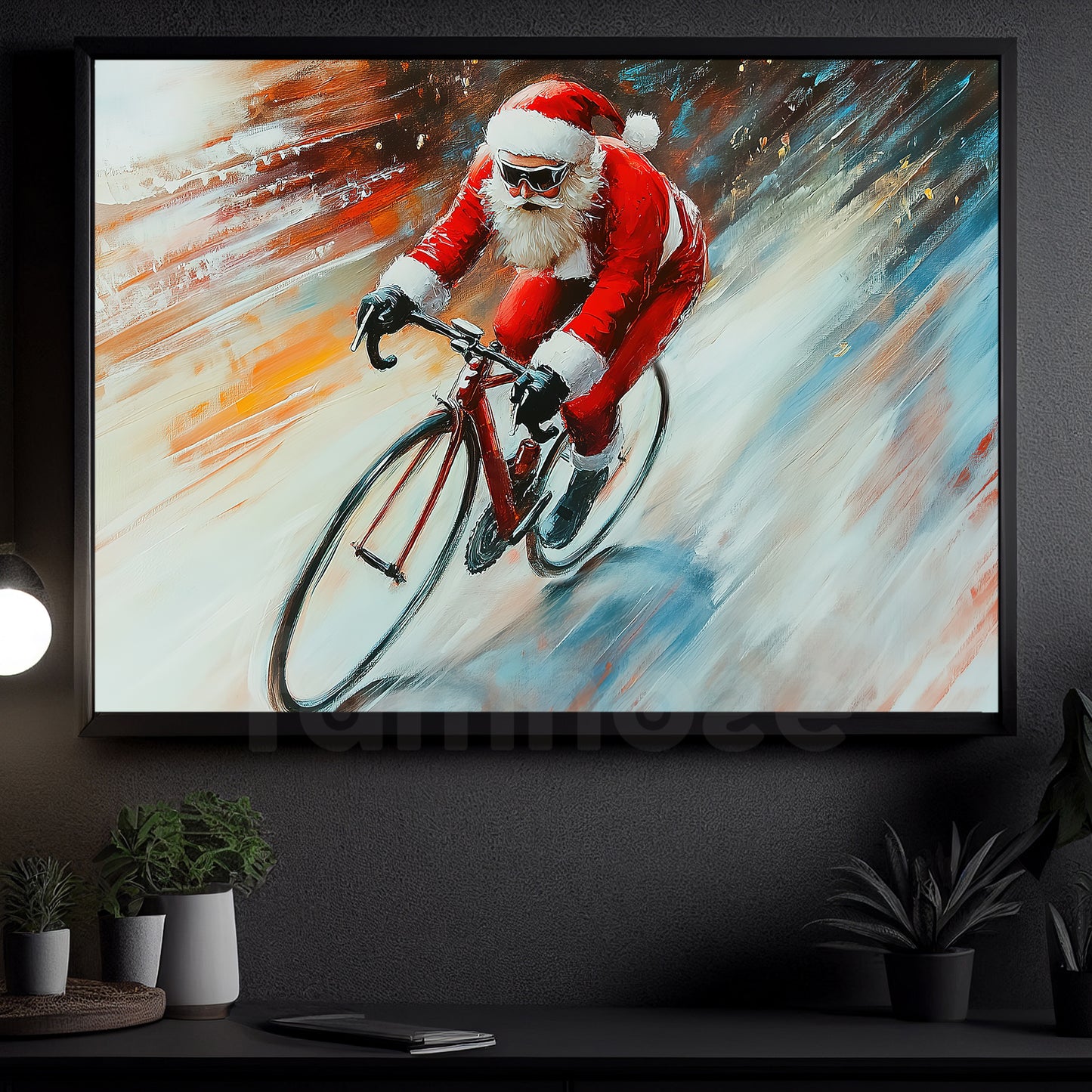 Funny Christmas Two Wheels And Cheer Cycling Canvas Painting, Sports Wall Art Decor, Xmas Poster Gift For Cycling Lovers