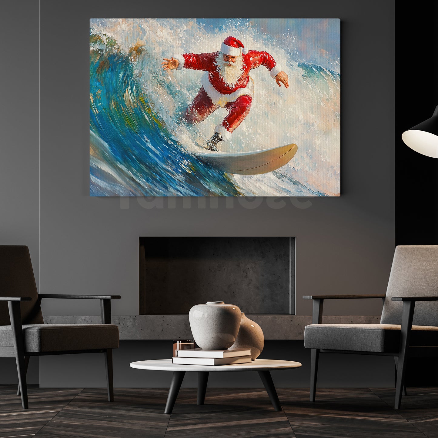 Funny Christmas Santa's Christmas Surfing Canvas Painting, Sports Wall Art Decor, Xmas Poster Gift For Surfing Lovers