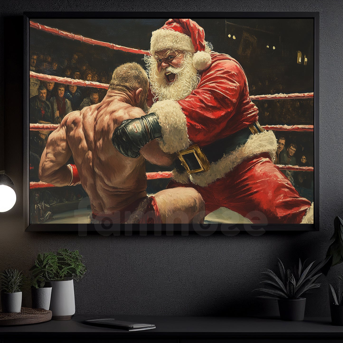 Funny Christmas Santa's Wrestling Day Canvas Painting, Sports Wall Art Decor, Xmas Poster Gift For Wrestling Lovers