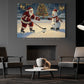 Funny Christmas Hockey With A Snowman Canvas Painting, Sports Wall Art Decor, Xmas Poster Gift For Hockey Lovers