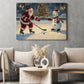 Funny Christmas Hockey With A Snowman Canvas Painting, Sports Wall Art Decor, Xmas Poster Gift For Hockey Lovers