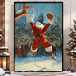 Funny Christmas Santa Claus Playing Basketball Canvas Painting, Sports Wall Art Decor, Xmas Poster Gift For Basketball Lovers