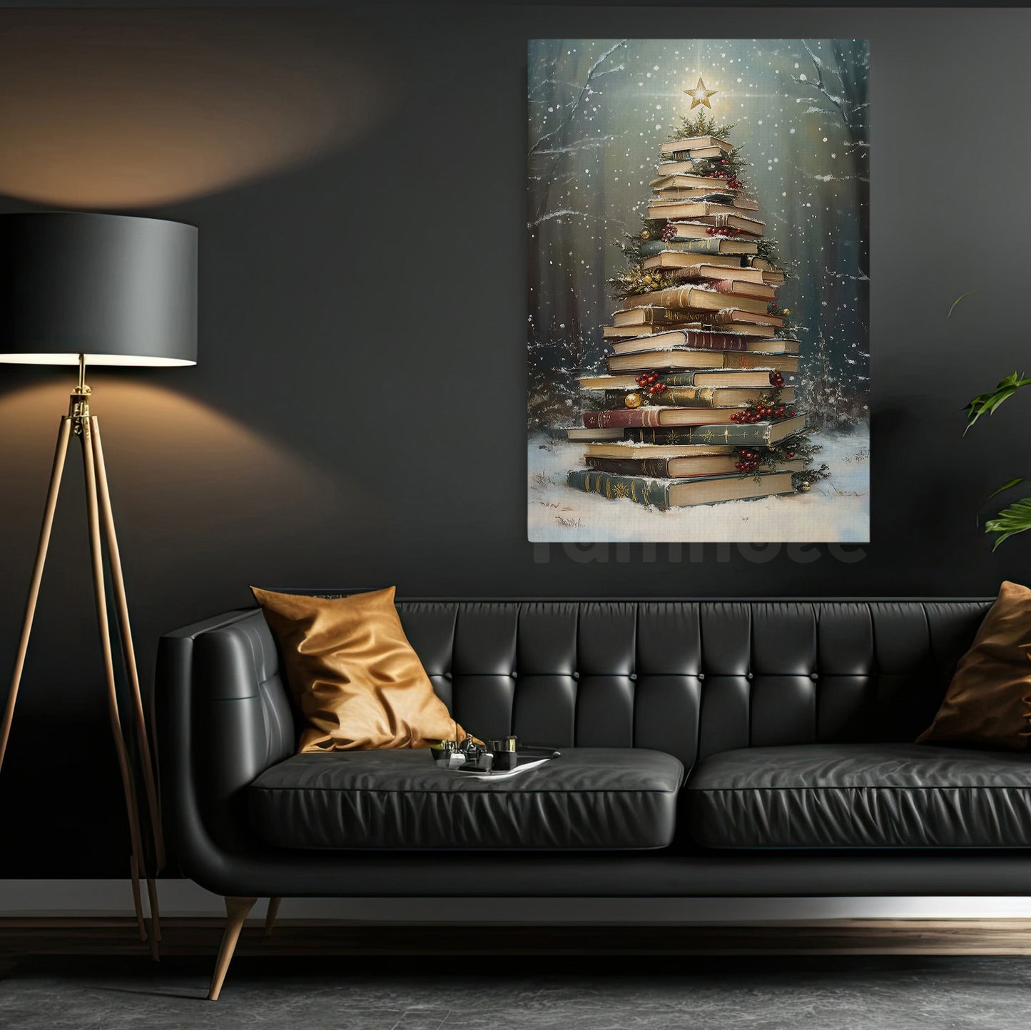 Christmas Canvas Painting, The Christmas Tree of Literature Wall Art Decor, Xmas Poster Gift