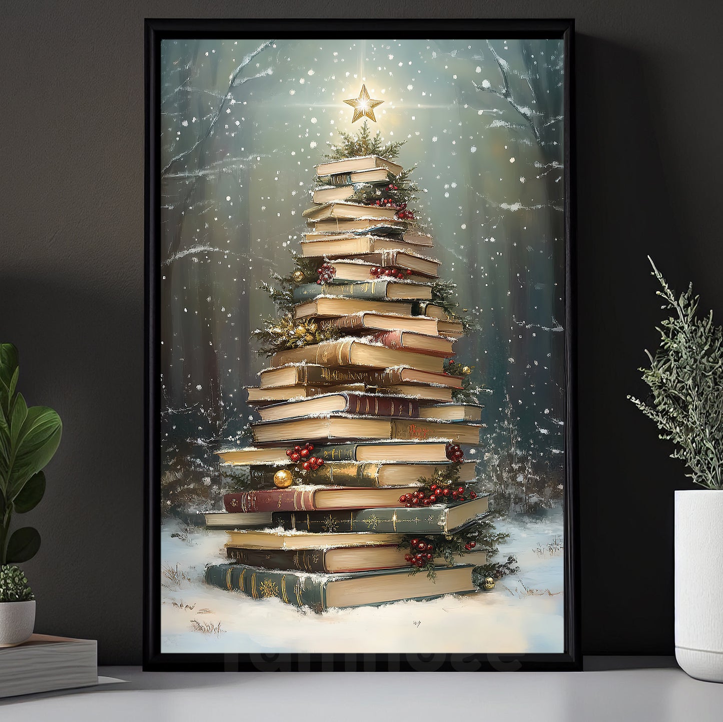 Christmas Canvas Painting, The Christmas Tree of Literature Wall Art Decor, Xmas Poster Gift