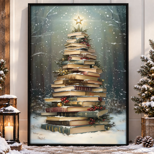 Christmas Canvas Painting, The Christmas Tree of Literature Wall Art Decor, Xmas Poster Gift