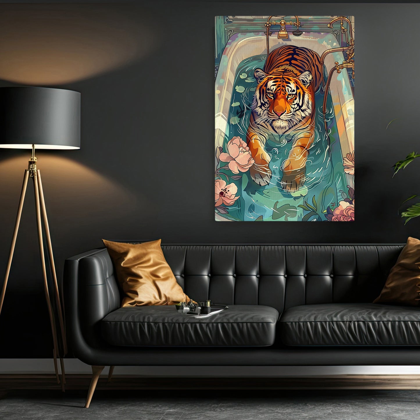 The Relaxing Tiger, Victorian Tiger Canvas Painting, Victorian Animal Wall Art Decor, Poster Gift For Tiger Lovers