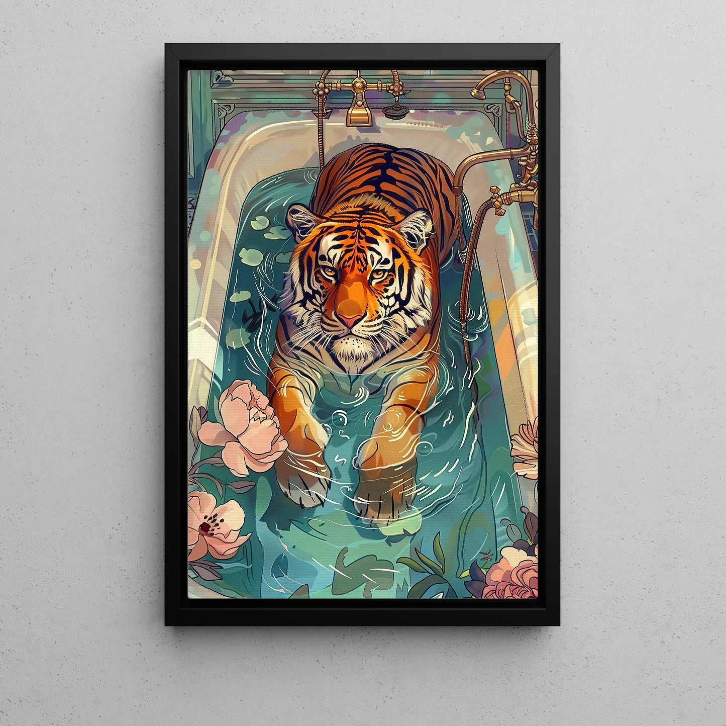 The Relaxing Tiger, Victorian Tiger Canvas Painting, Victorian Animal Wall Art Decor, Poster Gift For Tiger Lovers